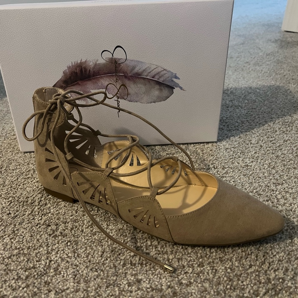 Jessica Simpson Tan Lace-Up Flats